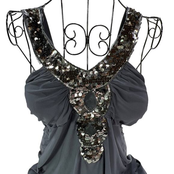 Rue 21 Fancy Sequined Bling Stretchy Comfortable Tank Top Gray - Picture 2 of 11